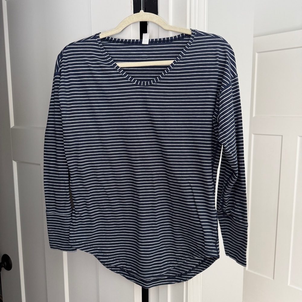 Lululemon navy blue white stripe long sleeve top